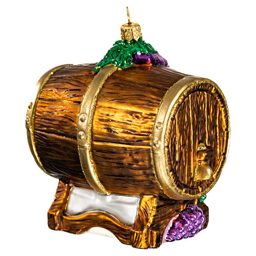 Wine cask, blown glass Christmas ornament, 4 in 3