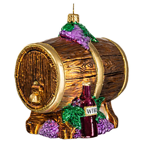 Wine cask, blown glass Christmas ornament, 4 in 4