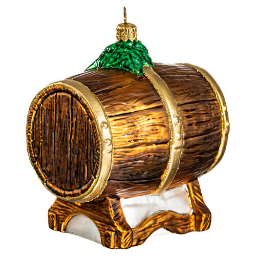 Wine cask, blown glass Christmas ornament, 4 in 5