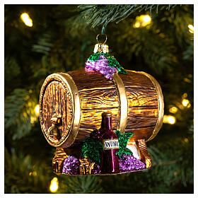 Blown glass wine barrel Christmas tree ornament 10 cm