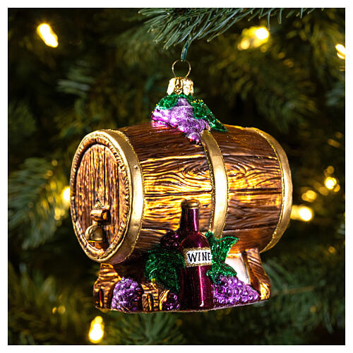Blown glass wine barrel Christmas tree ornament 10 cm 2