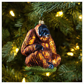 Orangutan, blown glass Christmas ornament, 4 in
