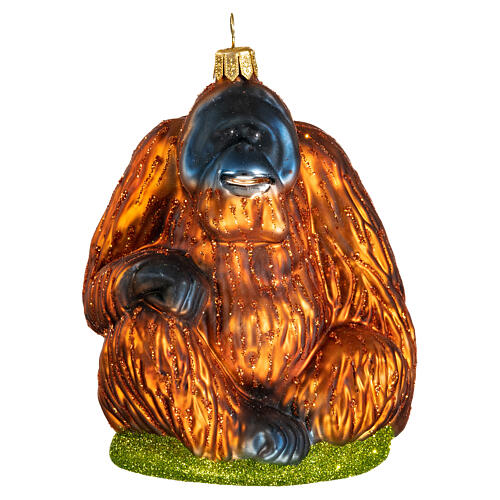 Orangutan, blown glass Christmas ornament, 4 in 1