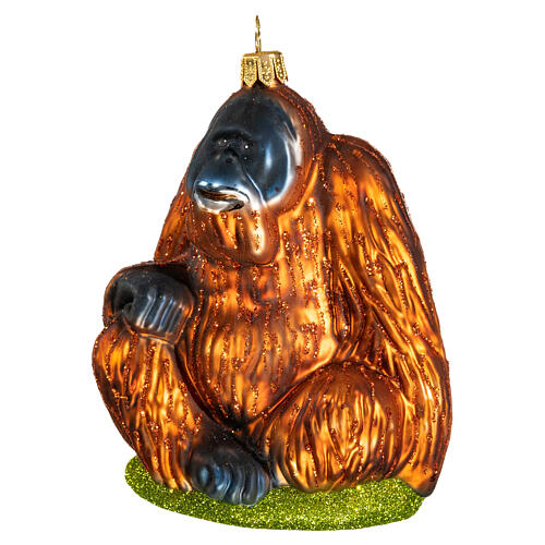 Orangutan, blown glass Christmas ornament, 4 in 3