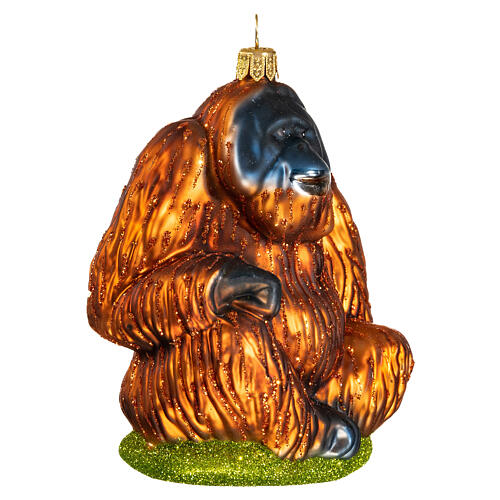 Orangutan, blown glass Christmas ornament, 4 in 4