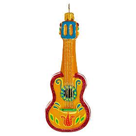 Mexican acoustic guitar, blown glass Christmas ornament, 4 in