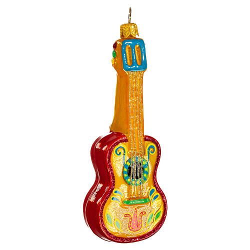 Mexican acoustic guitar, blown glass Christmas ornament, 4 in 4