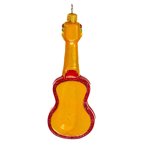 Mexican acoustic guitar, blown glass Christmas ornament, 4 in 5