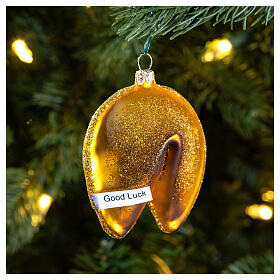 Fortune cookie, blown glass Christmas ornament, 4 in