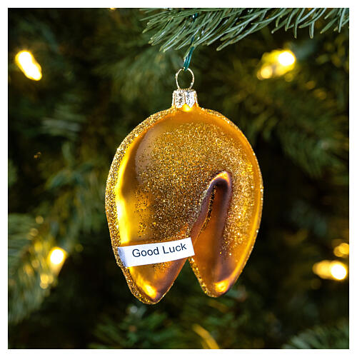 Fortune cookie, blown glass Christmas ornament, 4 in 2