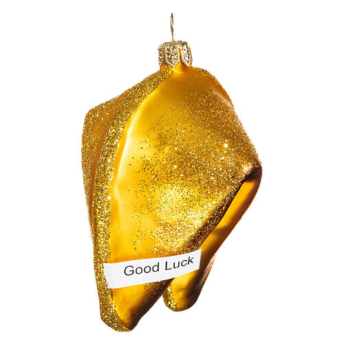 Fortune cookie, blown glass Christmas ornament, 4 in 4