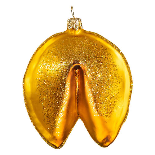 Fortune cookie, blown glass Christmas ornament, 4 in 5