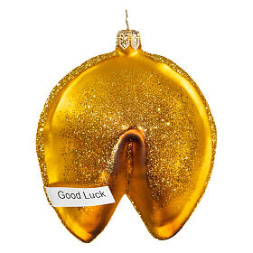 Blown glass fortune cookie Christmas tree ornament 10 cm
