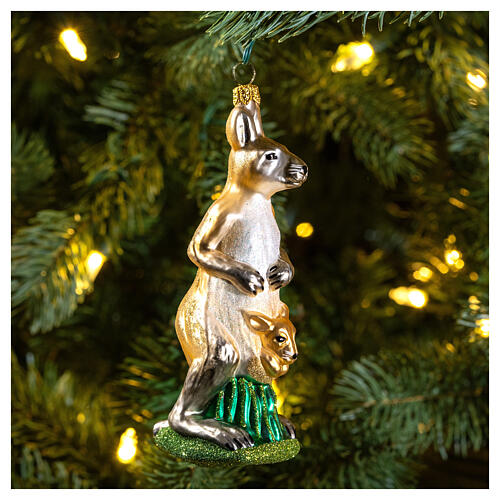 Kangoroo, blown glass, Christmas tree ornament, 5 in 2
