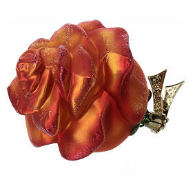 Blown glass rose for Christmas tree, 4 in