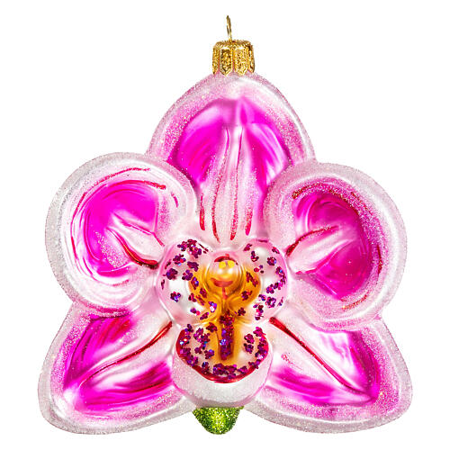 Orchidée rose 10 cm verre soufflé ornement sapin de Noël 1
