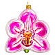 Orchidée rose 10 cm verre soufflé ornement sapin de Noël s1