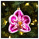 Orchidée rose 10 cm verre soufflé ornement sapin de Noël s2