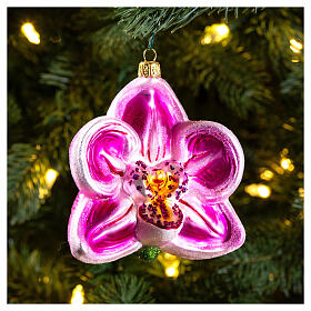 Pink orchid blown glass Christmas tree ornament 10 cm