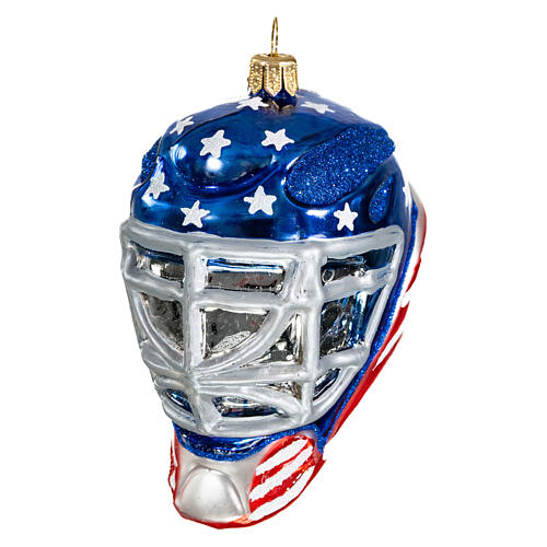Hockey helmet, blown glass, Christmas tree ornament, 4 in 3