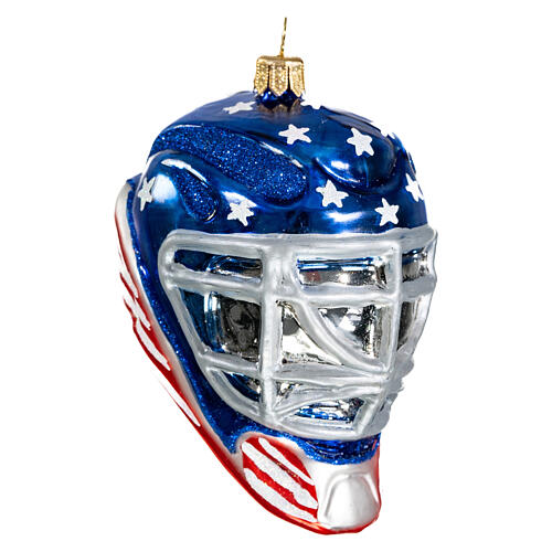 Hockey helmet, blown glass, Christmas tree ornament, 4 in 4