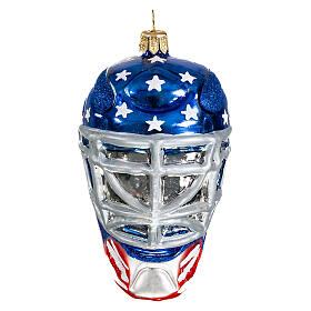 Blown glass hockey helmet Christmas tree ornament 10 cm