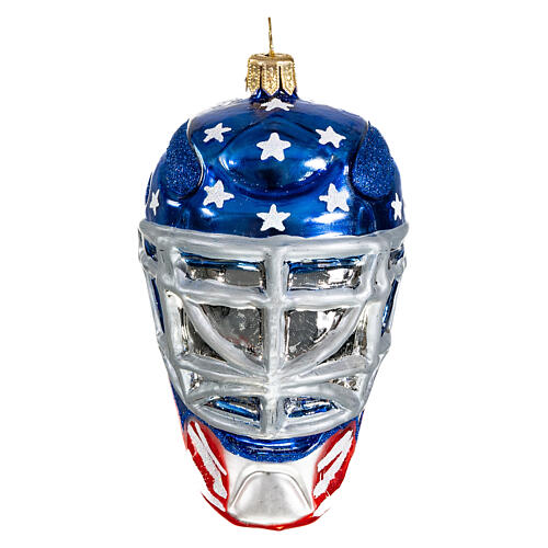 Blown glass hockey helmet Christmas tree ornament 10 cm 1