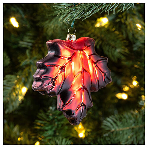 Maple leaf, blown glass, Christmas tree ornament, 4 in 2