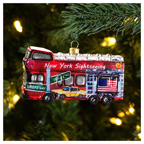 Sight-seeing bus, blown glass, Christmas tree ornament, 4 in 2