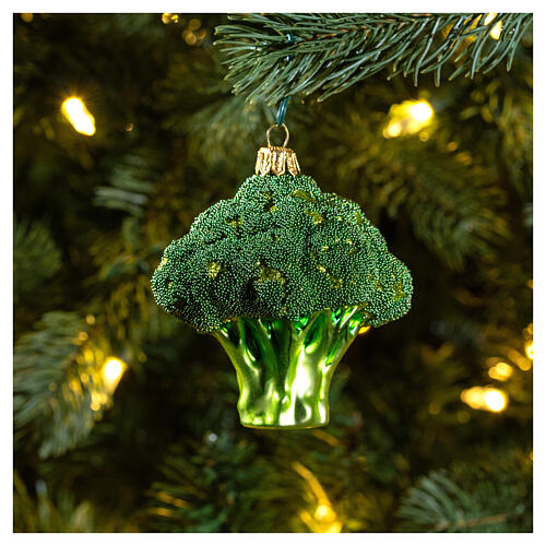 Brokkoli, Weihnachtsbaumschmuck aus mundgeblasenem Glas, 10 cm 2