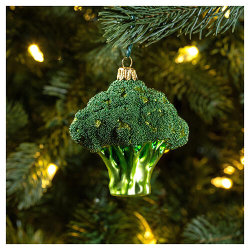 Broccoli, blown glass, Christmas tree ornament, 4 in 2