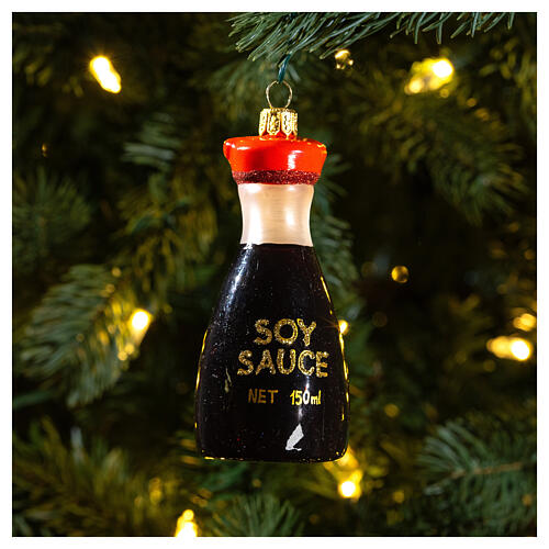 Soy sauce blown glass Christmas tree ornament 10 cm 2