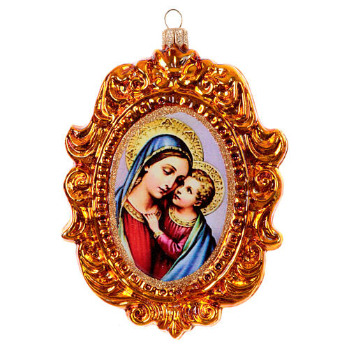 Madonna mit Jesuskind aus mundgeblasenem Glas, Weihnachtsbaumschmuck, Höhe 15 cm 1