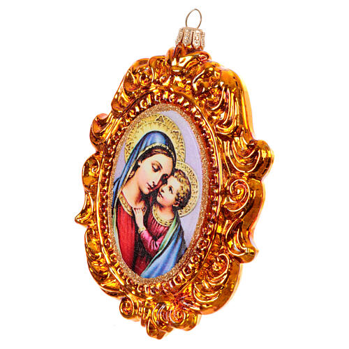 Madonna mit Jesuskind aus mundgeblasenem Glas, Weihnachtsbaumschmuck, Höhe 15 cm 2