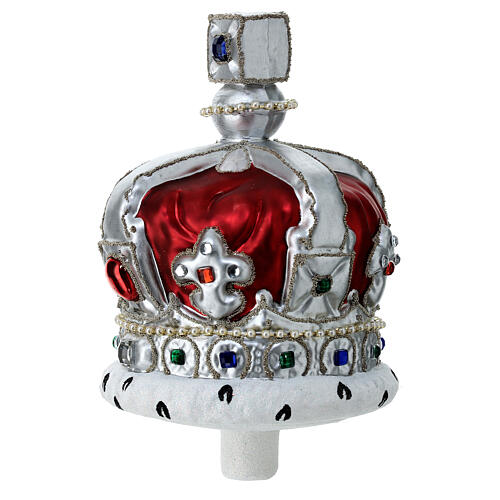 Crown-shaped Christmas tree topper, blown glass, 8 in 4