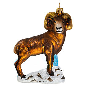 Ram, Christmas tree decoration, blown glass, 4 in