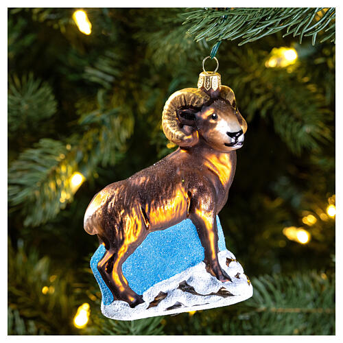 Ram, Christmas tree decoration, blown glass, 4 in 2