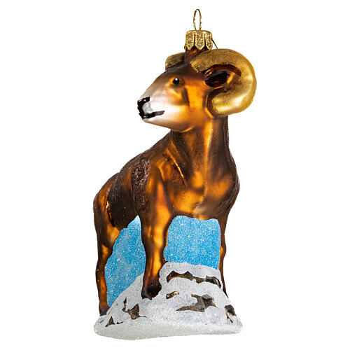 Ram, Christmas tree decoration, blown glass, 4 in 3
