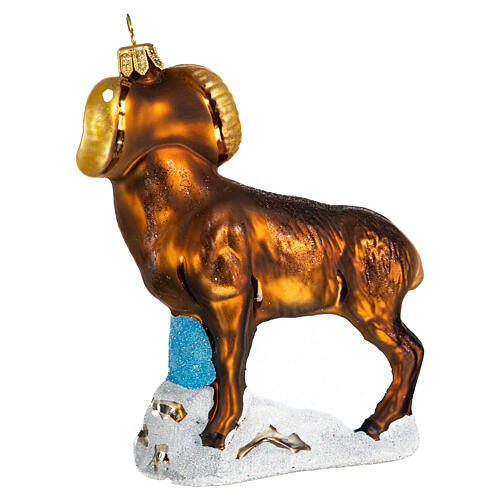 Ram, Christmas tree decoration, blown glass, 4 in 5