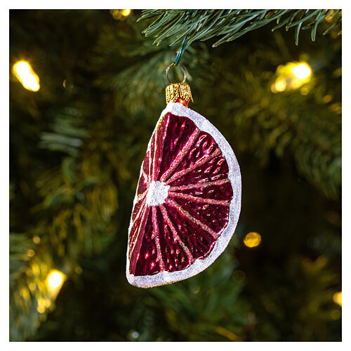 Grapefruit quarter, Christmas tree decoration, blown glass, 4 in 2