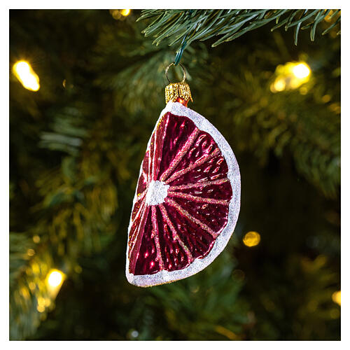 Pedaço de toranja em vidro soprado enfeite de Natal 10 cm 2