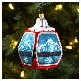 Cable car cabin, Christmas tree decoration, blown glass, 4 in