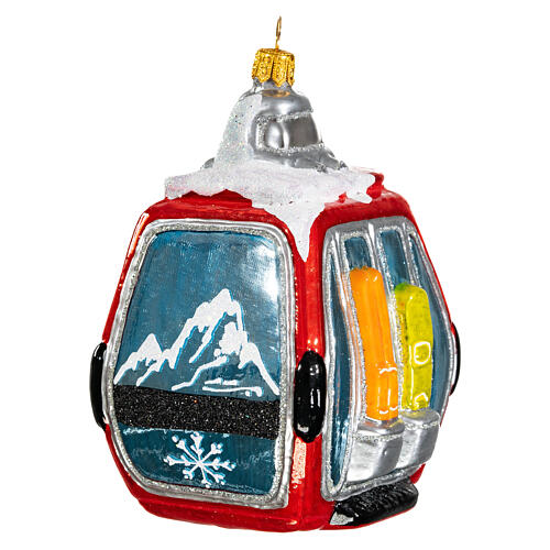 Cable car cabin, Christmas tree decoration, blown glass, 4 in 3