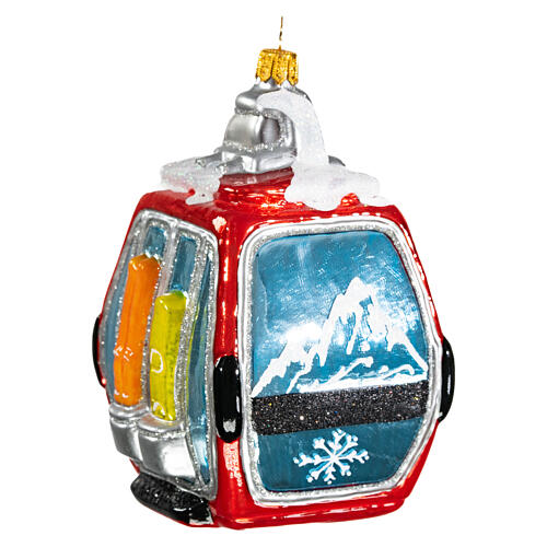 Cable car cabin, Christmas tree decoration, blown glass, 4 in 4