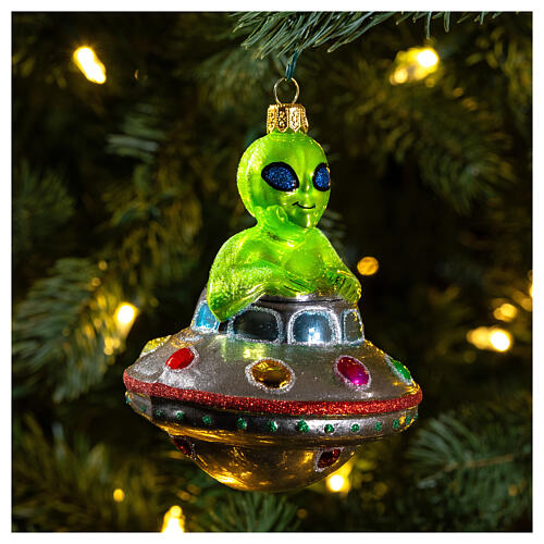 UFO, Christmas tree decoration, blown glass, 4 in 2