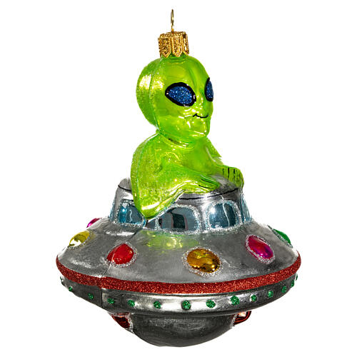 UFO, Christmas tree decoration, blown glass, 4 in 4