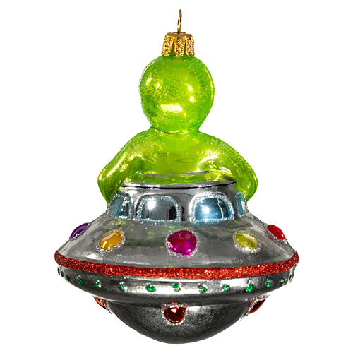 UFO, Christmas tree decoration, blown glass, 4 in 5