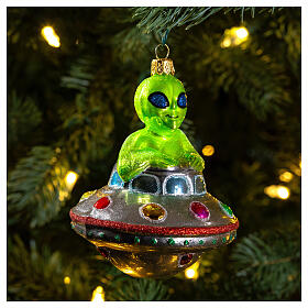 UFO blown glass Christmas tree ornament 10 cm