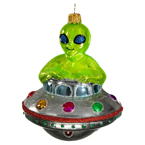 UFO blown glass Christmas tree ornament 10 cm 1