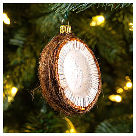 Coco enfeite para árvore de Natal em vidro soprado 10 cm